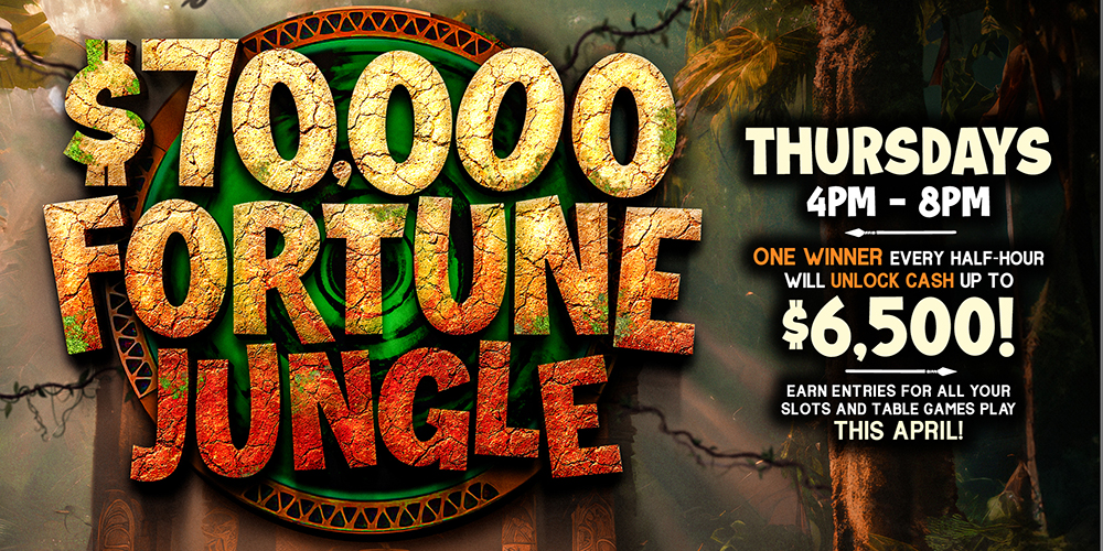 One winner every 30 minutes will unlock a jungle of cash prizes, with a total of $70,000 up for grabs at Quil Ceda Creek Casino!