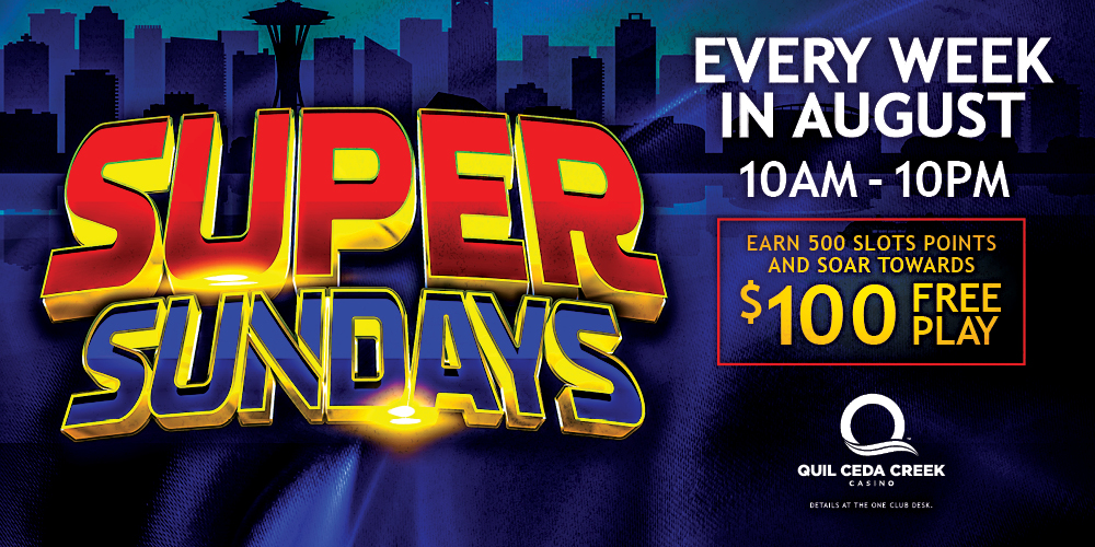 Up, up and away to $100 Free Play! Swipe your ONE club card at the kiosk each Sunday to be rewarded with super Free Play.